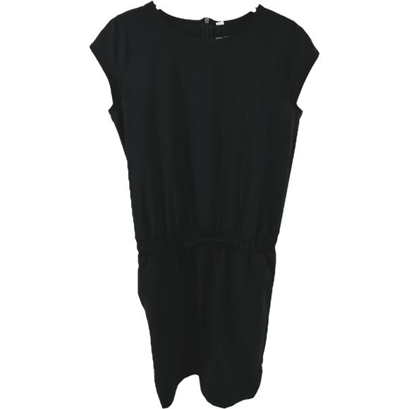 Albion Going Places Blouson Dress Tie Waist Cap Sleeve Zip Pockets Black S Tall - Picture 2 of 5